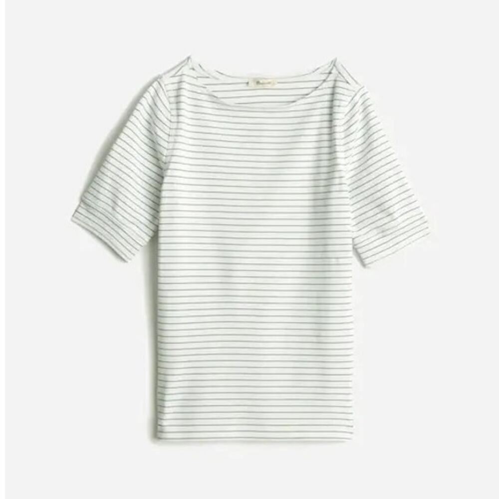 Madewell Ribbed Boatneck Tee Eyelet White Stripe Size XL NWOT